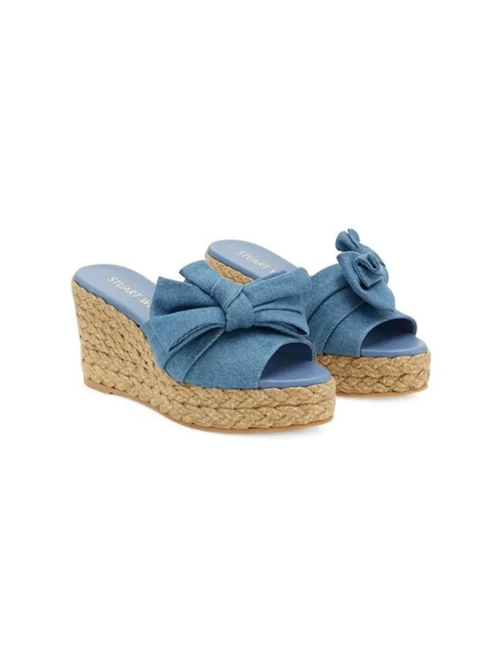 Stuart Weitzman Blue Denim Espadrille LoveKnot slide sandals size 9.5 worn once